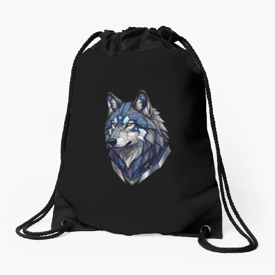Cyber Wolf Sentinel Drawstring Bags