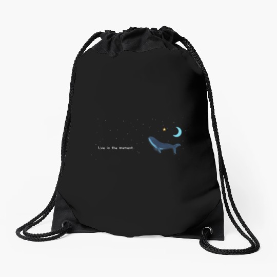 Whale  - Night Sky - live in the moment Drawstring Bags