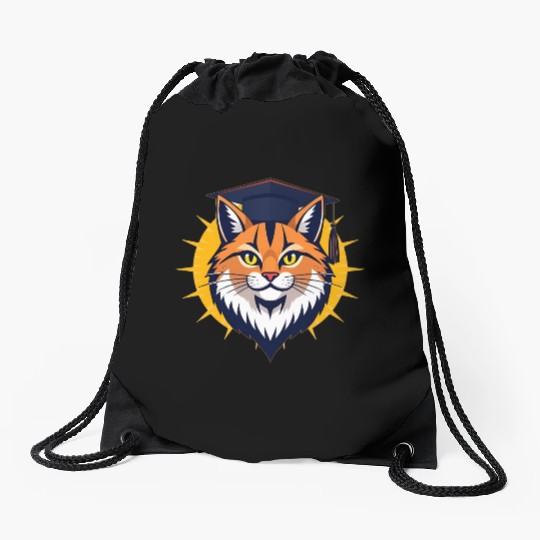 Back to school cat orange Drawstring Bags