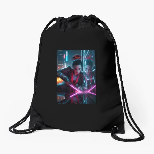 Cyberpunk Samurai Girl Drawstring Bags