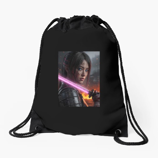 Cyberpunk Samurai Girl Drawstring Bags