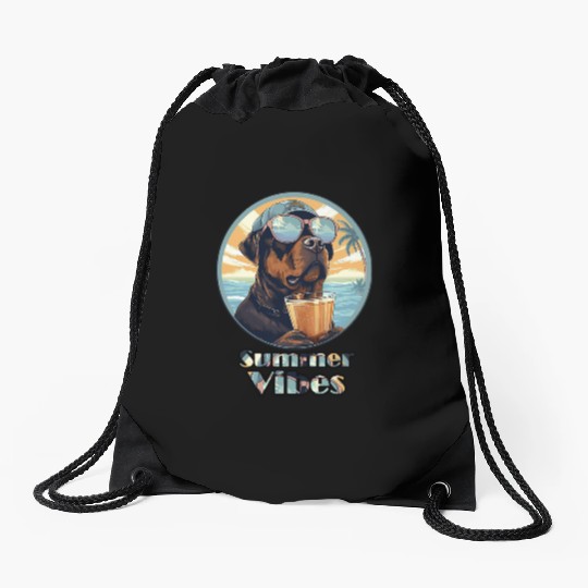 Summer Vibes Dog – Cool Beach Mood Drawstring Bags