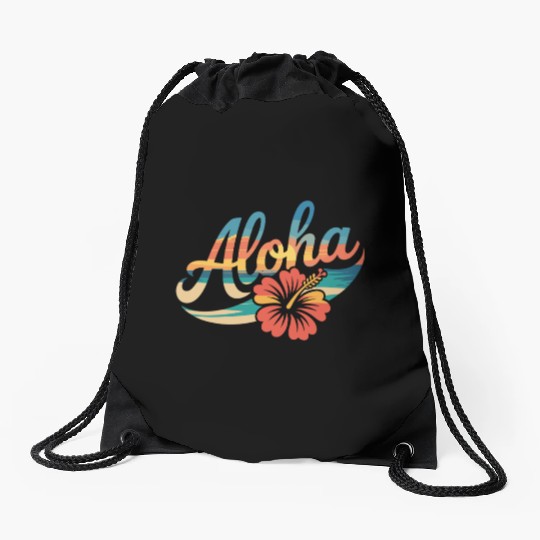 Aloha Hibiscus Tropical Vibes Sunset Beach Drawstring Bags