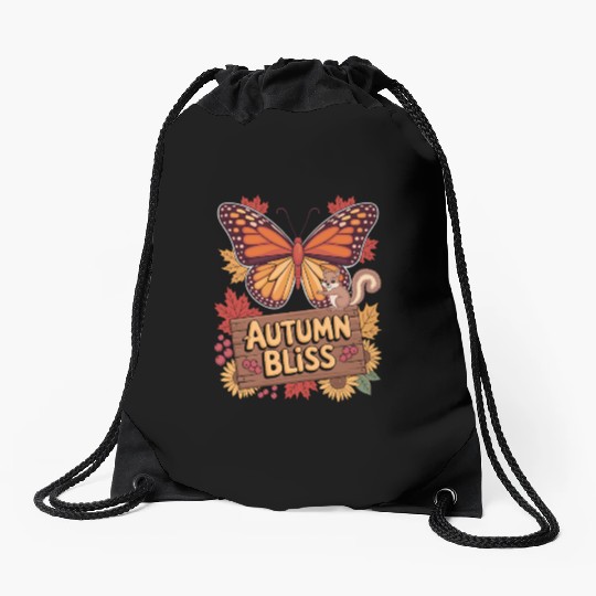 Autumn Bliss Butterfly Squirrel Leaves Fall Vibes Drawstring Bags