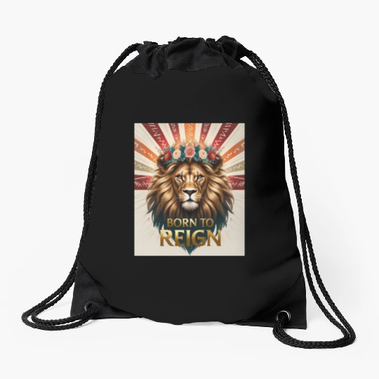 Born to Reign Lion Drawstring Bags Bold Royal Jungle King