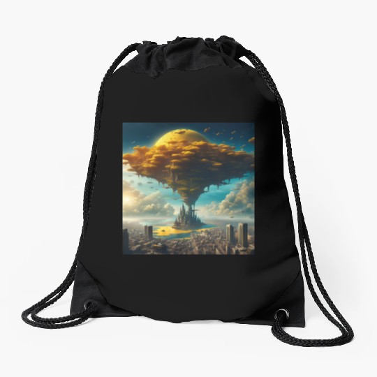 Sci-Fi Alien City: Floating Planet Twilight Scene Drawstring Bags