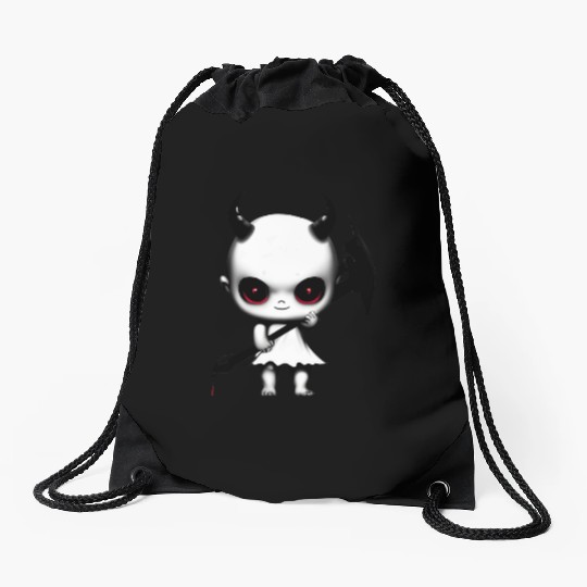 Cute Demon Baby with Horns and Bat Wings Drawstring Bags
