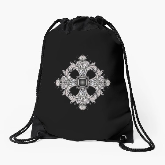 Arabesque Ornament with a Baroque Flair in Gray Drawstring Bags
