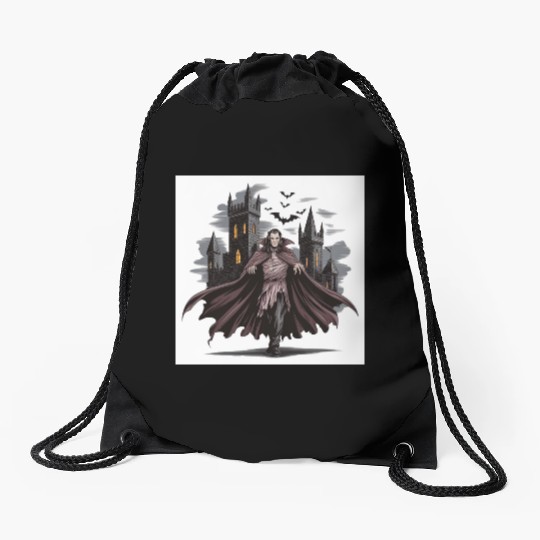 Vampire Count Gothic Castle Print Drawstring Bags