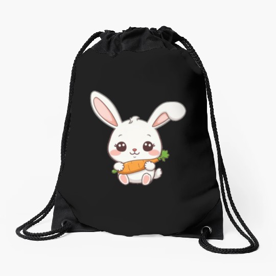 Cute Bunny with Carrot Illustration Drawstring Bags