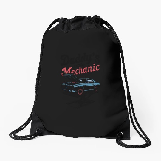 Retro Mechanic Car Illustration Drawstring Bags