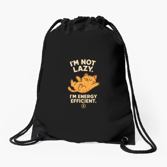 I’m Not Lazy – Energy Efficient Cat Meme Drawstring Bags