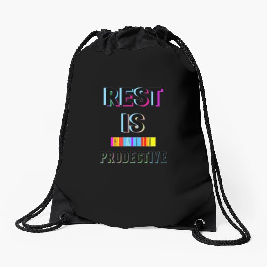 Rest is Creative and Colorful Typography Drawstring Bags