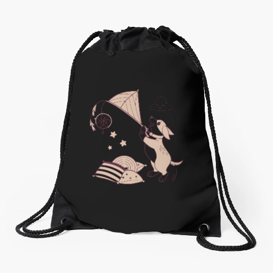 Whimsical Dachshund with Dreamcatcher Drawstring Bags