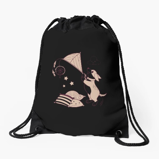 Whimsical Dachshund with Dreamcatcher Drawstring Bags