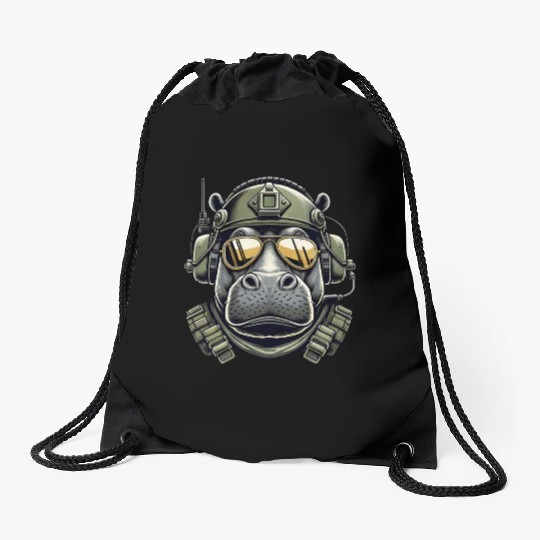 Hippo Military Design Drawstring Bags