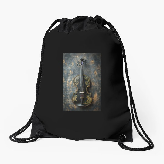 Elegant Black and Gold Violin Drawstring Bags