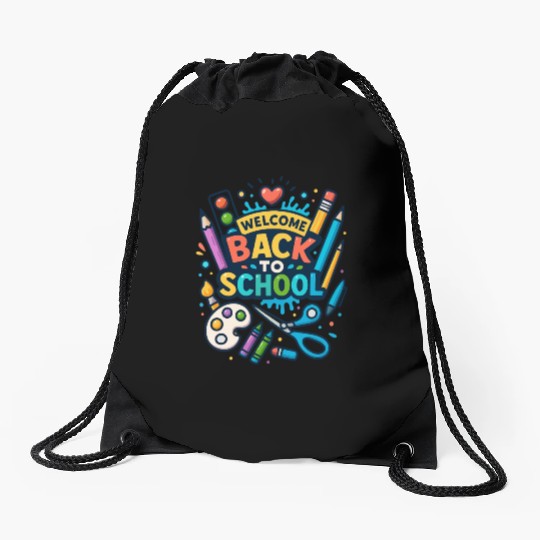 Welcome Back to School Fun Art Design Drawstring Bags