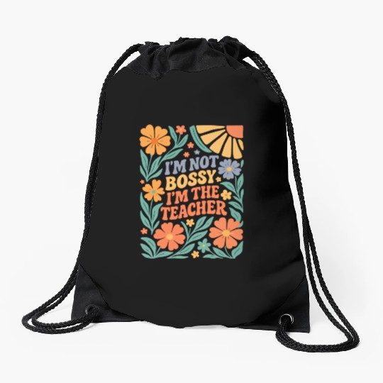 Floral Teacher Affirmation Drawstring Bags