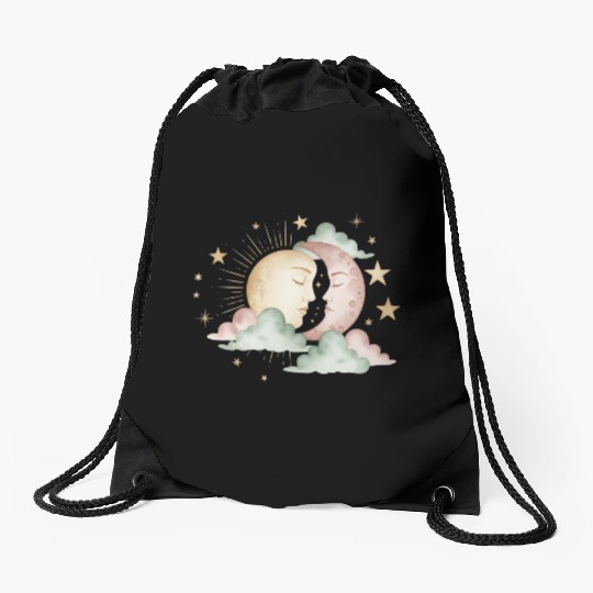 Sun & Moon Embrace Drawstring Bags design
