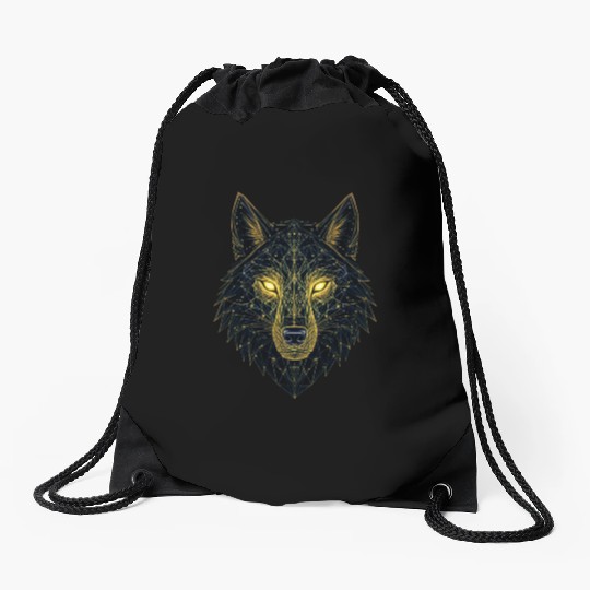 Geometric Neon Wolf Illustration Drawstring Bags