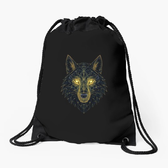 Geometric Neon Wolf Illustration Drawstring Bags