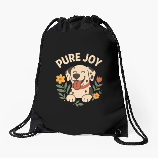 Happy Dalmatian with Floral Accent Drawstring Bags