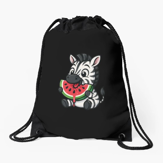 Funny zebra watermelon fruit summer cartoon Drawstring Bags