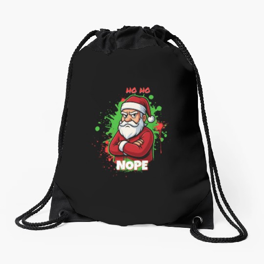 Ho Ho Nope – Grumpy Santa Art Drawstring Bags