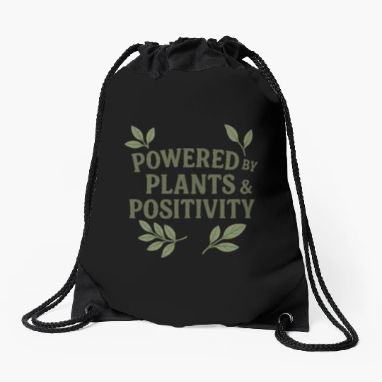 Empowering Plants and Positivity Motif Drawstring Bags