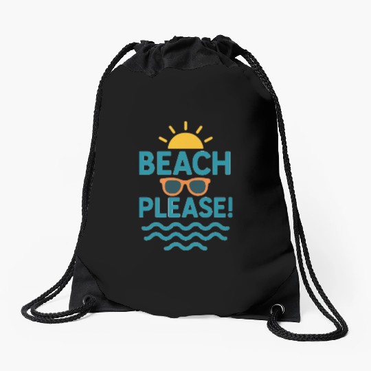 Sunny Beach Vacation Graphic Drawstring Bags