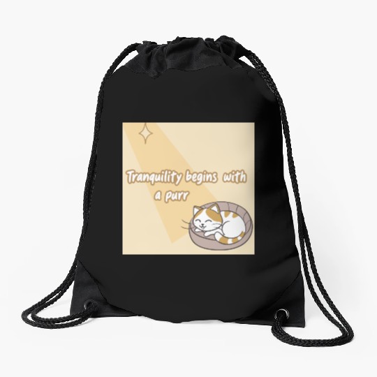 Peaceful Cat Relaxation Illustration Drawstring Bags