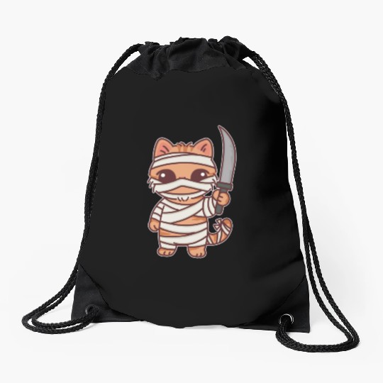 Mummy Cat Warrior Cartoon Design Drawstring Bags