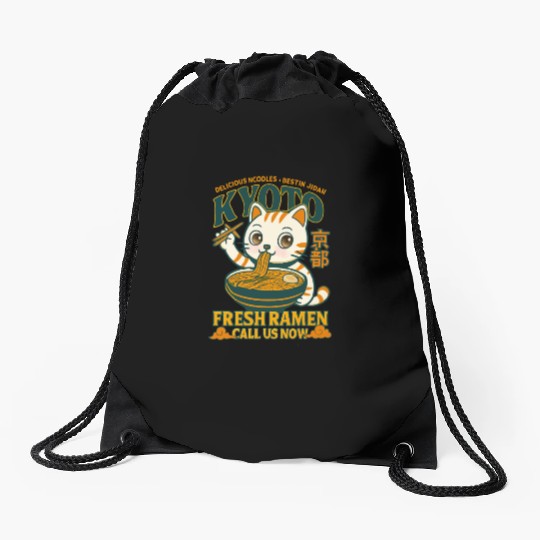 Kyoto Cat Ramen Delicious Drink Design Drawstring Bags