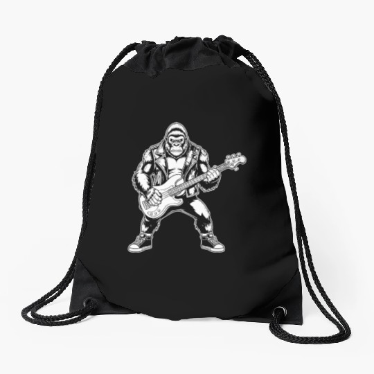 Bigfoot playing Bass Guitar Funny Sasquatch Gift Drawstring Bags