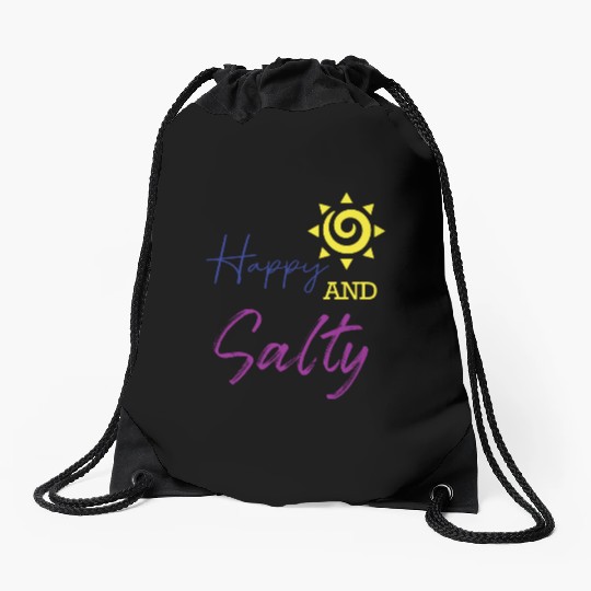 Happy & Salty Sun Design Drawstring Bags