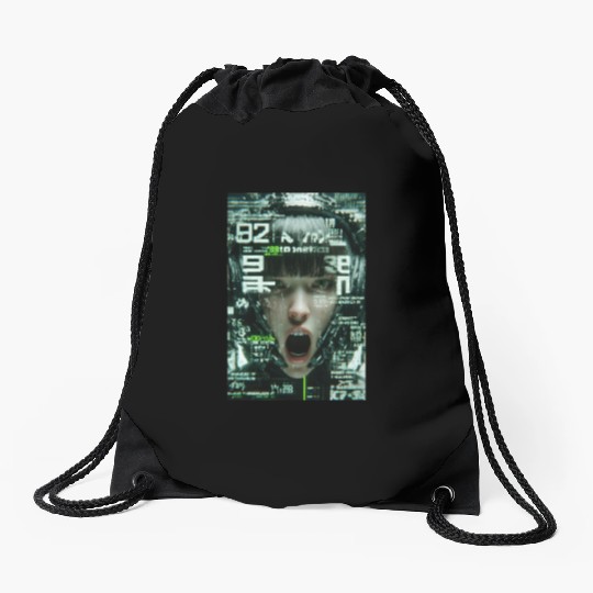 Cyberpunk Digital Scream Drawstring Bags