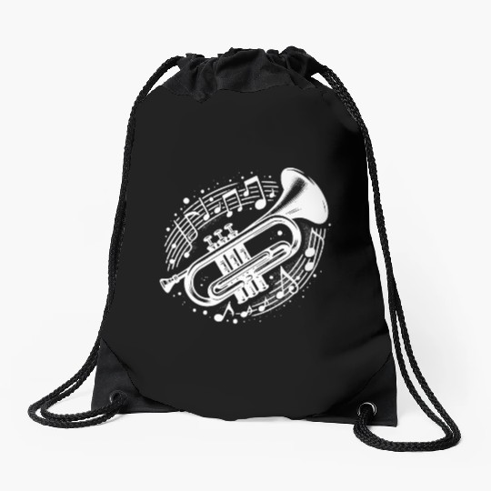 Trumpet Meets Musical Note Loud, Wild, Beautiful Drawstring Bags