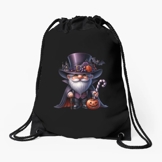 Elegant Halloween Gnome – Top Hat, Pumpkin & Candy Drawstring Bags