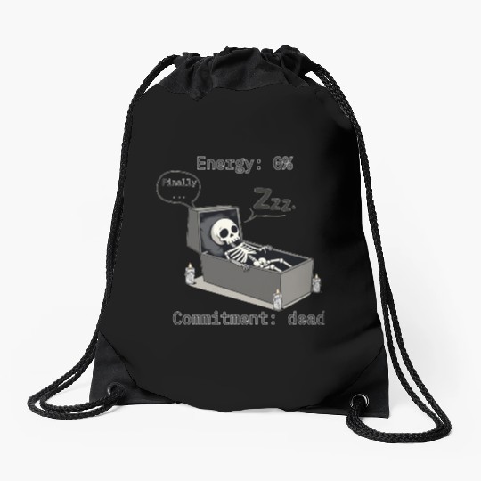 Sleepy Energy 0% – Funny Skeleton Coffin Meme Drawstring Bags
