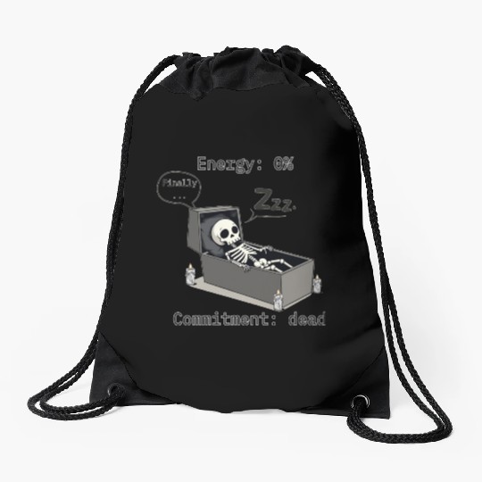 Sleepy Energy 0% – Funny Skeleton Coffin Meme Drawstring Bags