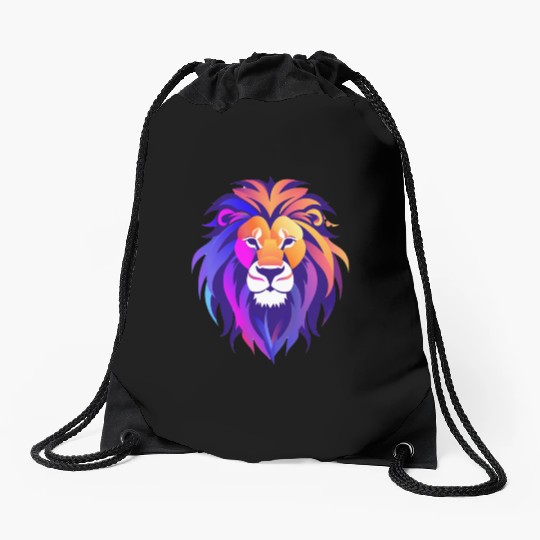 Vibrant Royal Lion Portrait Drawstring Bags
