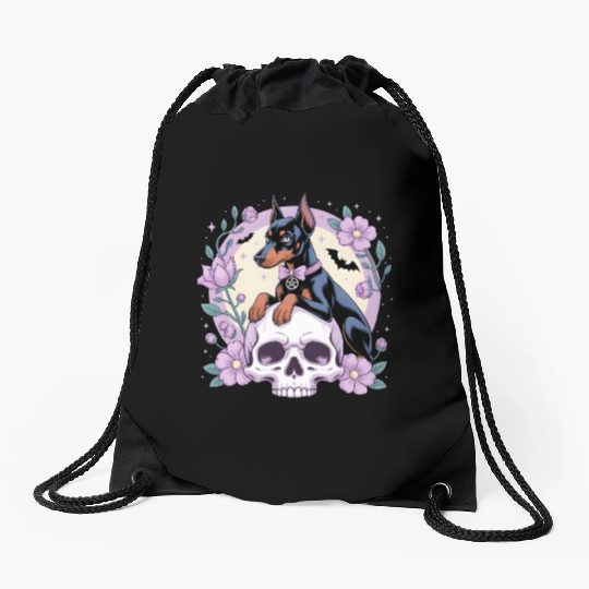 Dark Fantasy Doberman Dog Gothic Art Illustration Drawstring Bags