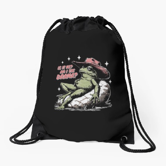 Am I The Drama Whimsical Lizard frog Drawstring Bags