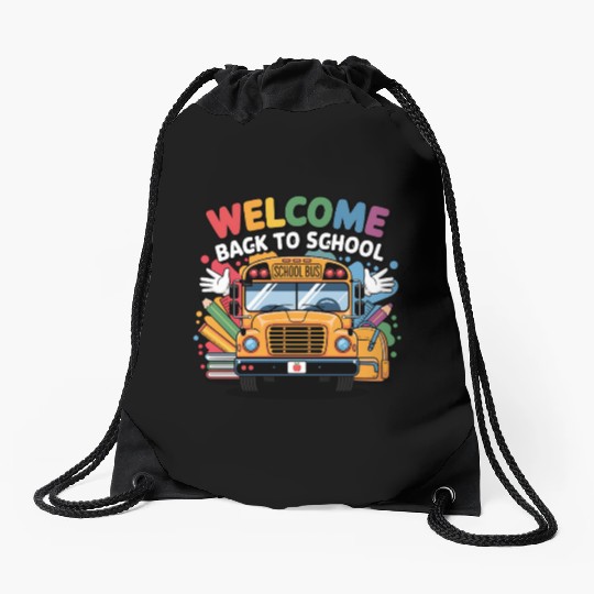 Welcome Back to School School Bus Drawstring Bags