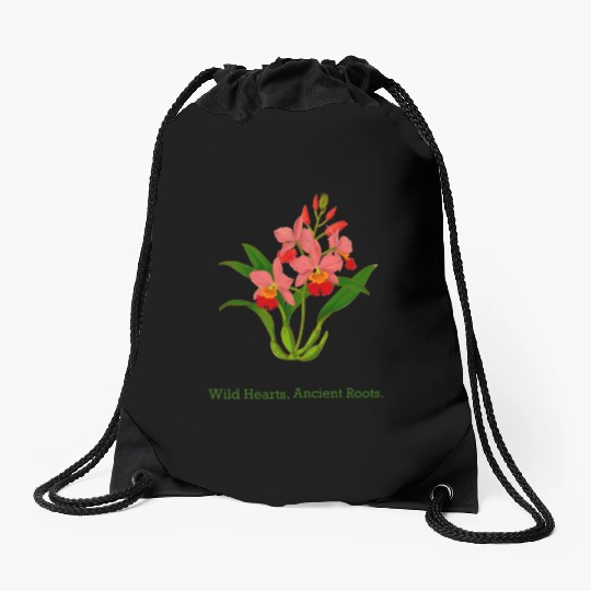 Wild Heart Orchid Botanical Design Drawstring Bags