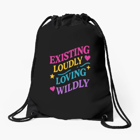Queer Pride Queer Joy LGBTQ+ Affirmation Trans Drawstring Bags