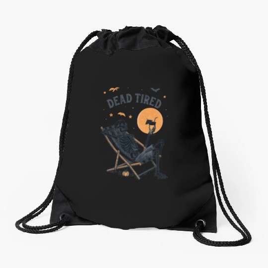 Skeleton Relaxing Under Full Moon Drawstring Bags
