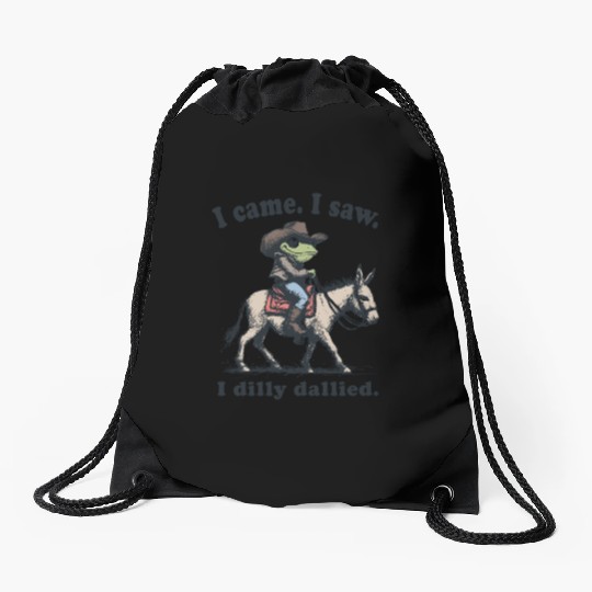 i cam i saw i dilly dallied Wild West Frog Cowboy Drawstring Bags