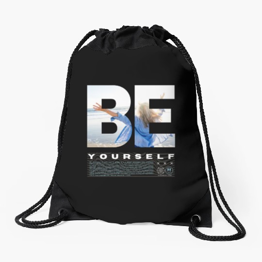 Be Yourself Inspirational Beach Scene Design Drawstring Bags